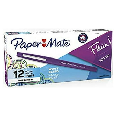Paper Mate Point Guard Flair Needle Tip Stick Pen Purple Ink 0.7mm Dozen 8450152