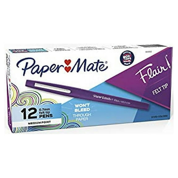 Paper Mate Point Guard Flair Needle Tip Stick Pen Purple Ink 0.7mm Dozen 8450152