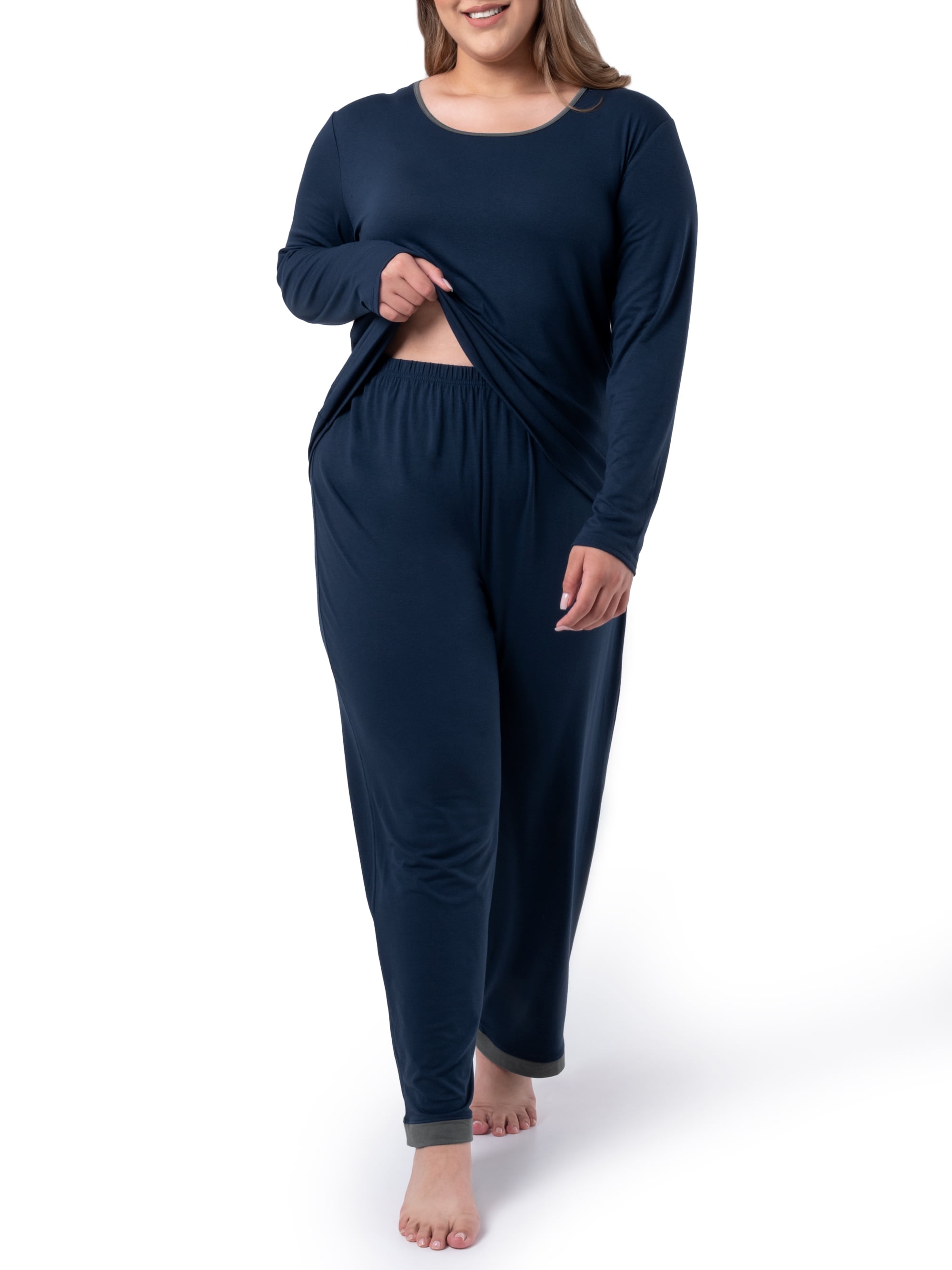 Fruit of the Loom Women's Sleep Soft & Breathable Long Sleeve Top & Pant Set, Sizes S-4X