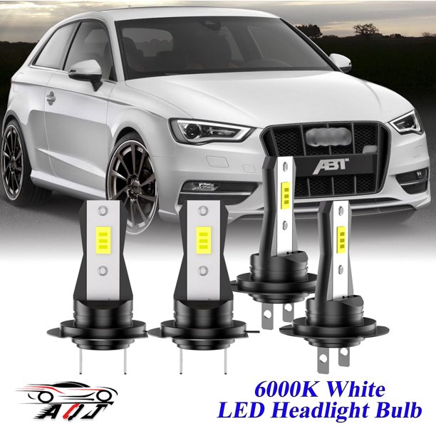 Compatible con Audi A4 1996-2014 Kit de bombillas LED para faros (combo de luz alta y baja) (Paquete de 4), blancas 6500K 10,000LM súper brillantes, plug and play