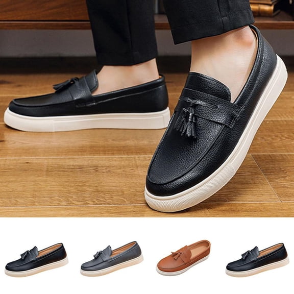 BXSRUTA Men's Plus Size Low-Top Slip-on Tassel Loafers, Comfortable Soft Sole Casual Dress Shoes for Spring Summer