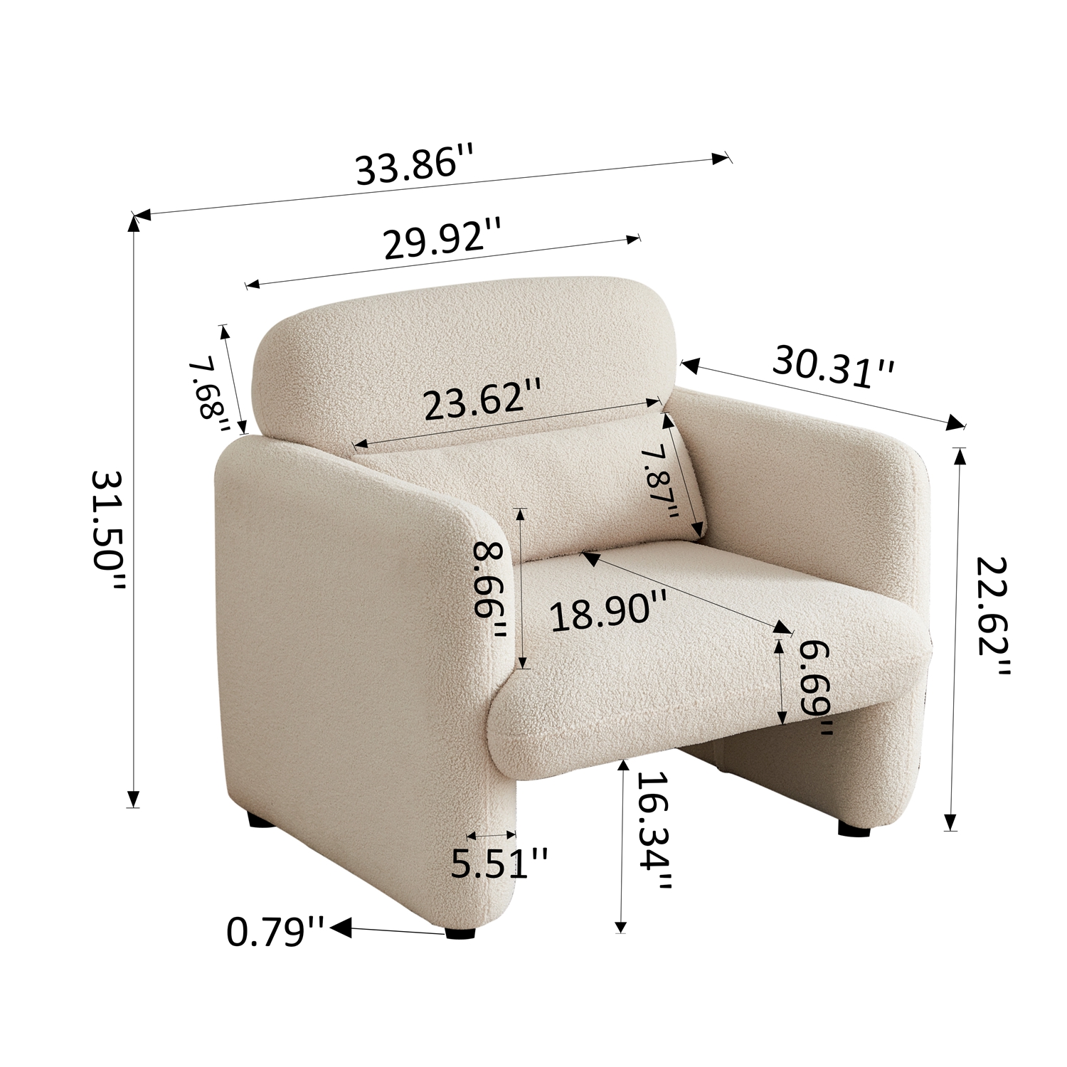 MAYEERTY Modern Lamb Fabric Armchair Solid Wood Frame Toss Pillow Included