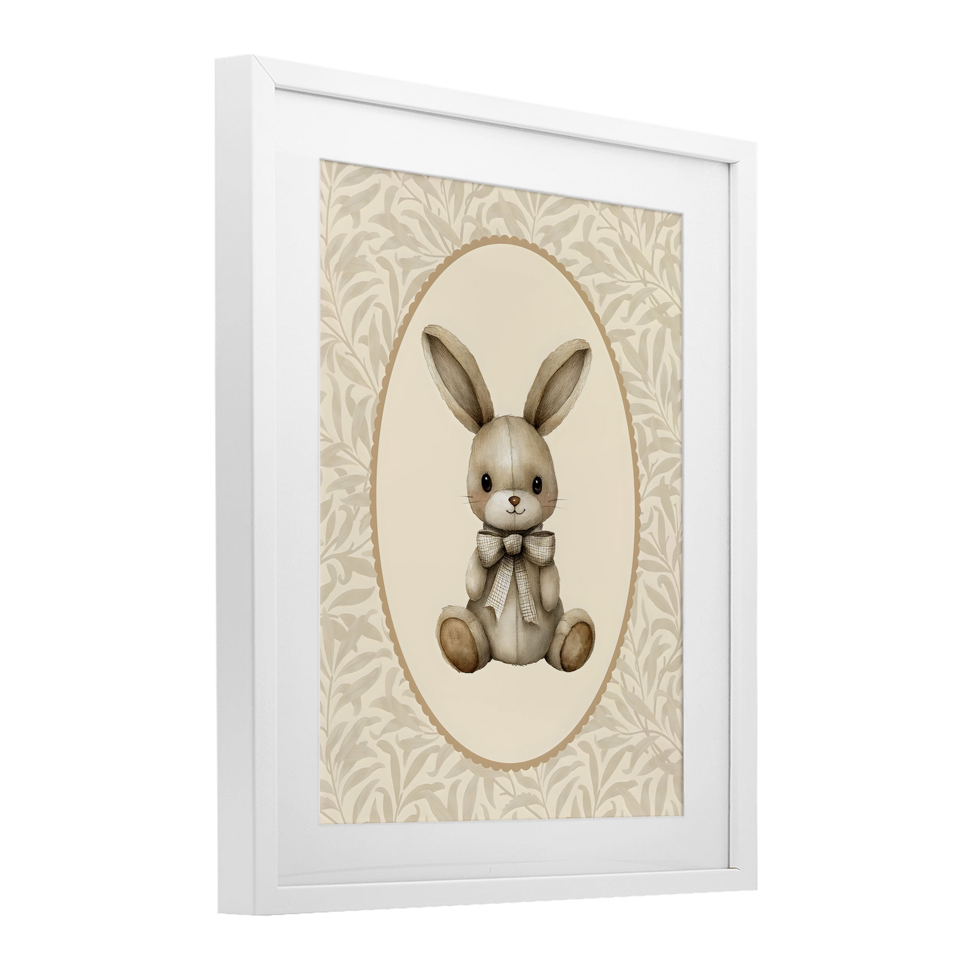 Stupell Industries Neutral Bunny in Oval Border White Framed Print Under Glass, design by LSR Design Studio