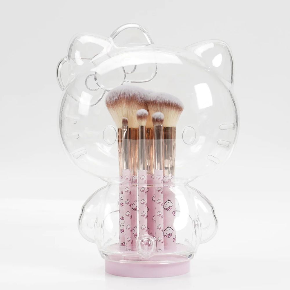 Impressions Vanity Hello Kitty 6 Pcs Super Soft Makeup Brush Set with Clear Cloche (Pink)