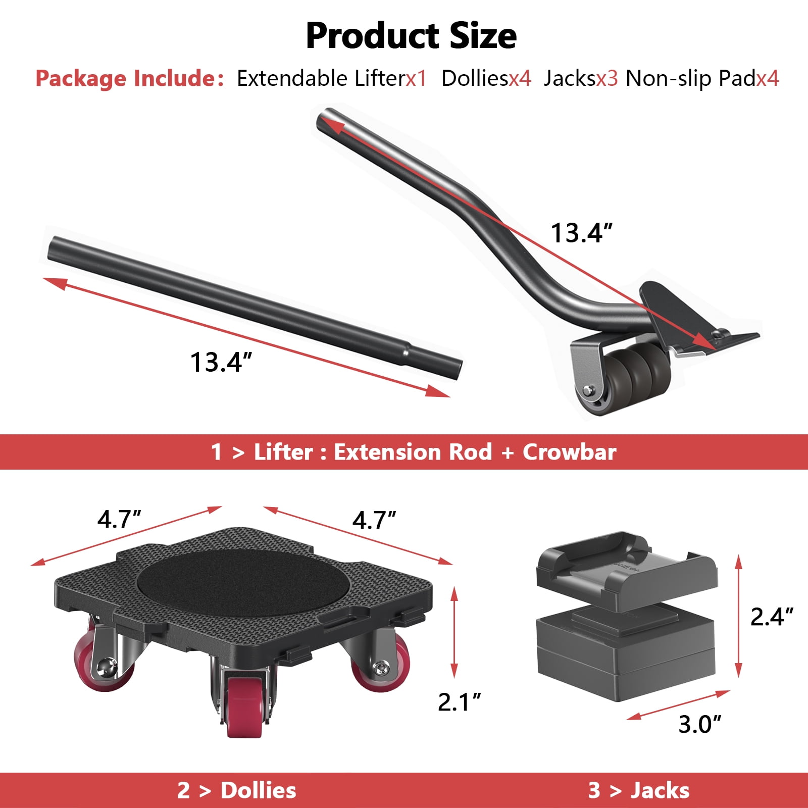 ONEON Furniture Mover with Wheels, 360° Rotation Wheels for Moving Heavy Furniture, Appliances, 660 LB Max Load Capacity with Auxiliary Lifter - Connect Dolly