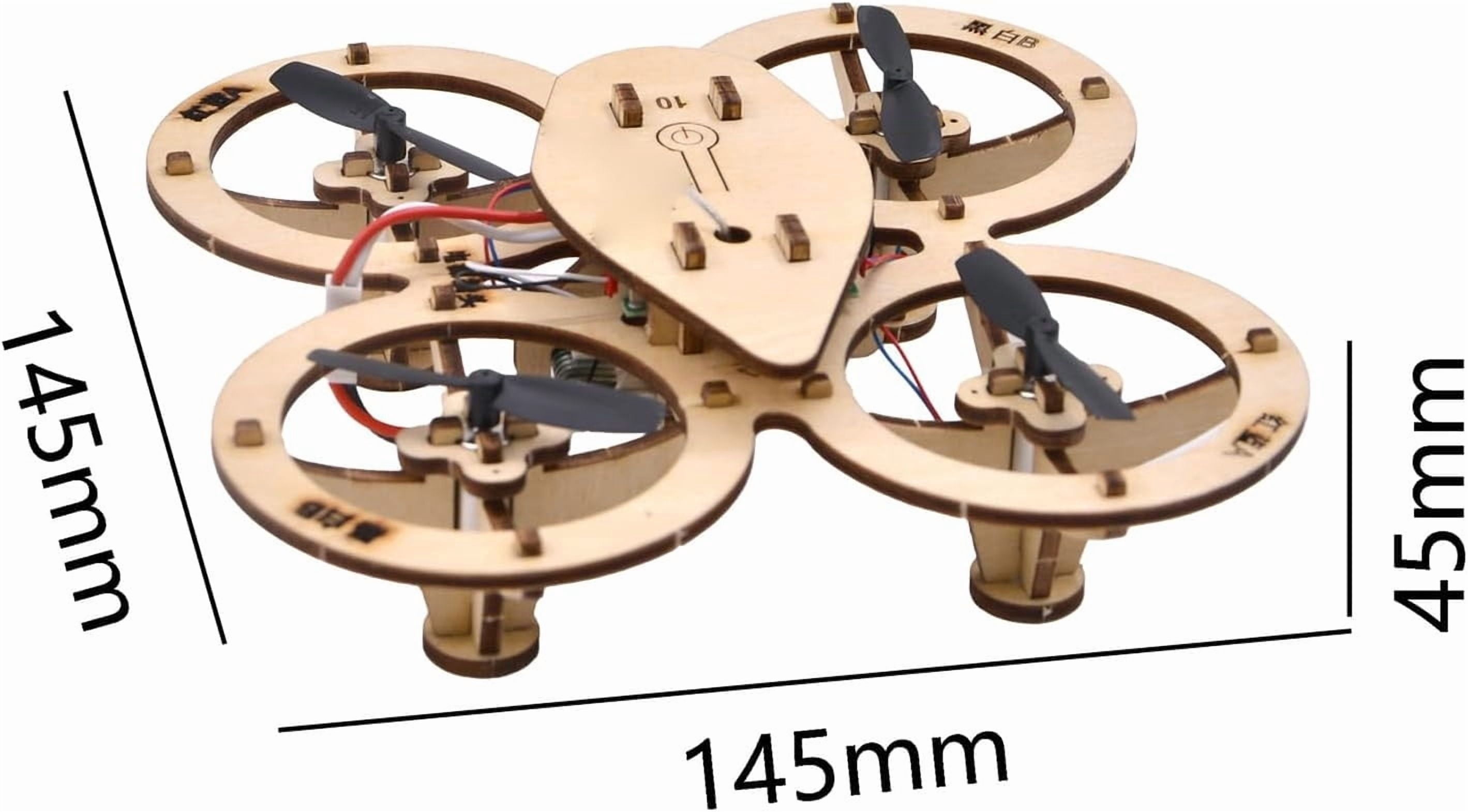 DIY Wooden Remote Control Drone Model Building Kit with Quadcopter Technology, Educational STEM Project for Teens and Adults to Develop Skills in Assembly, Flight, and Logic