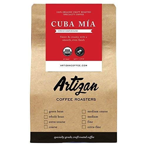 100% Organic Authentic Cuban Espresso - Cafe Cubano Cafecito - Intense Dark Roast - Cuba Mia Signature Blend - USDA Certified Organic - Whole Bean - Roasted in Miami, FL 10oz