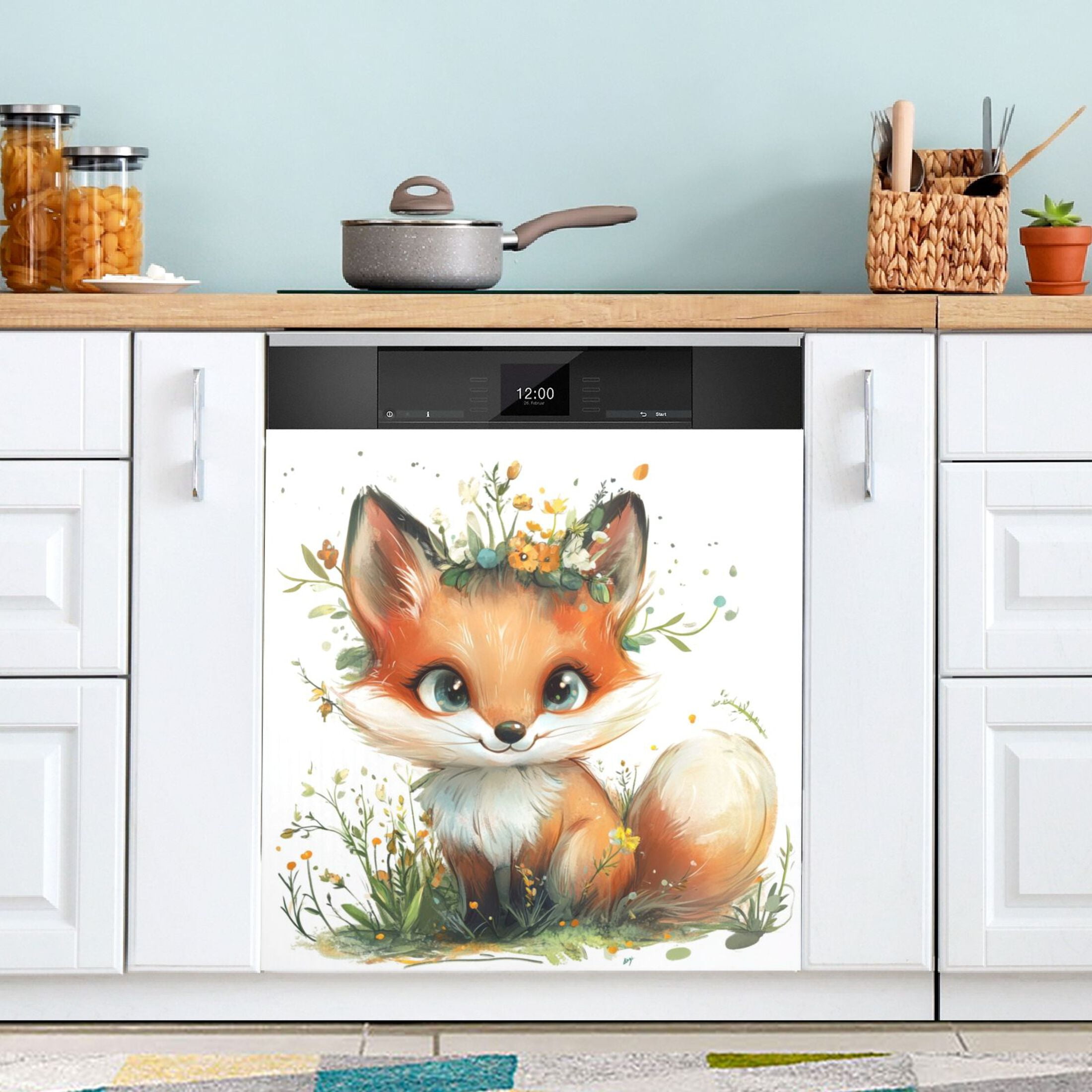 Dishwasher Magnetic Sticker 23x26 Inch Refrigerator Magnetic Sticker Washing Machine Magnetic Sticker Kitchen Panel Magnetic Sticker Home Decor Super Cute Orange Fox