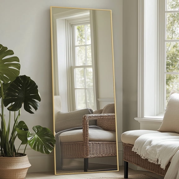 Antok 58"x 18" Rectangle Full Length Mirror Standing Floor Mirror Stand Up Mirror, Gold Frame