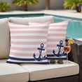 thumbnail image 4 of Anchor Pink Outdoor Waterproof Pillow Covers, Modern Navy Blue White Striped Nautical Decorative Square Throw Pillowcase Sofa Cushion Sham for Patio/Couch/Chair, 26"x26" 2 Pack, 4 of 8