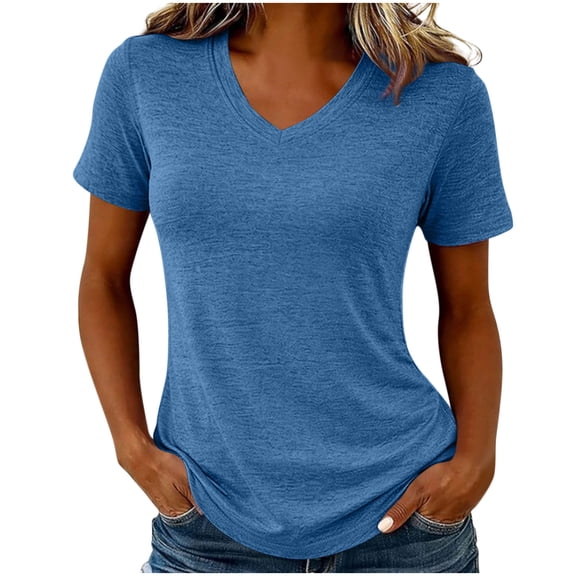 Elwylmiz Women's V Neck T Shirt Short Sleeve Basic Tee Tops Casual Soft Comfy Summer Fall Shirts