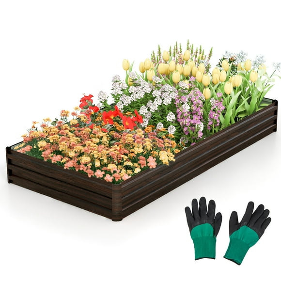 Topbuy Raised Garden Bed 8 x 4 x 1 ft Metal Planter Box with Middle Reinforced Bracket Rectangular Raised Garden Box