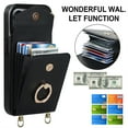 thumbnail image 3 of ELEHOLD for iPhone 12 Mini, Shockproof PU Leather Case with Rotation Ring Stand Adjustable Shoulder Strap,Card Slots Stand RFID Blocking Protective Case Cover, black, 3 of 8