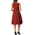 thumbnail image 3 of Vestido de cóctel elegante Inspire Chic para mujer, vestido midi formal sin mangas con vuelo en color rojo vino, 3 of 5
