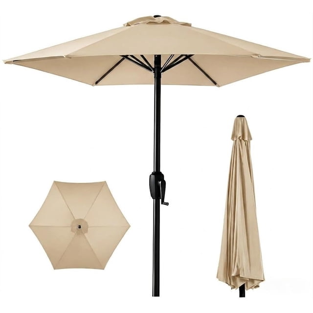 Patio Umbrella – 7.5FT Outdoor – 6 Ribs & Iron Frame – UPF 50+ UV Protection – Waterproof Canopy – Deck, Pool, Backyard, Lawn & Balcony