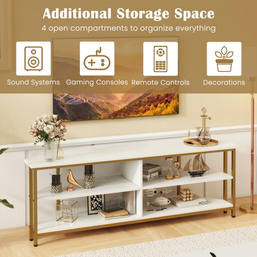 Finihen TV Stand, Entertainment Center, 3-Tier Corner TV Stand for TVs up to 65 Inches with Charging Station, for Living Room, White