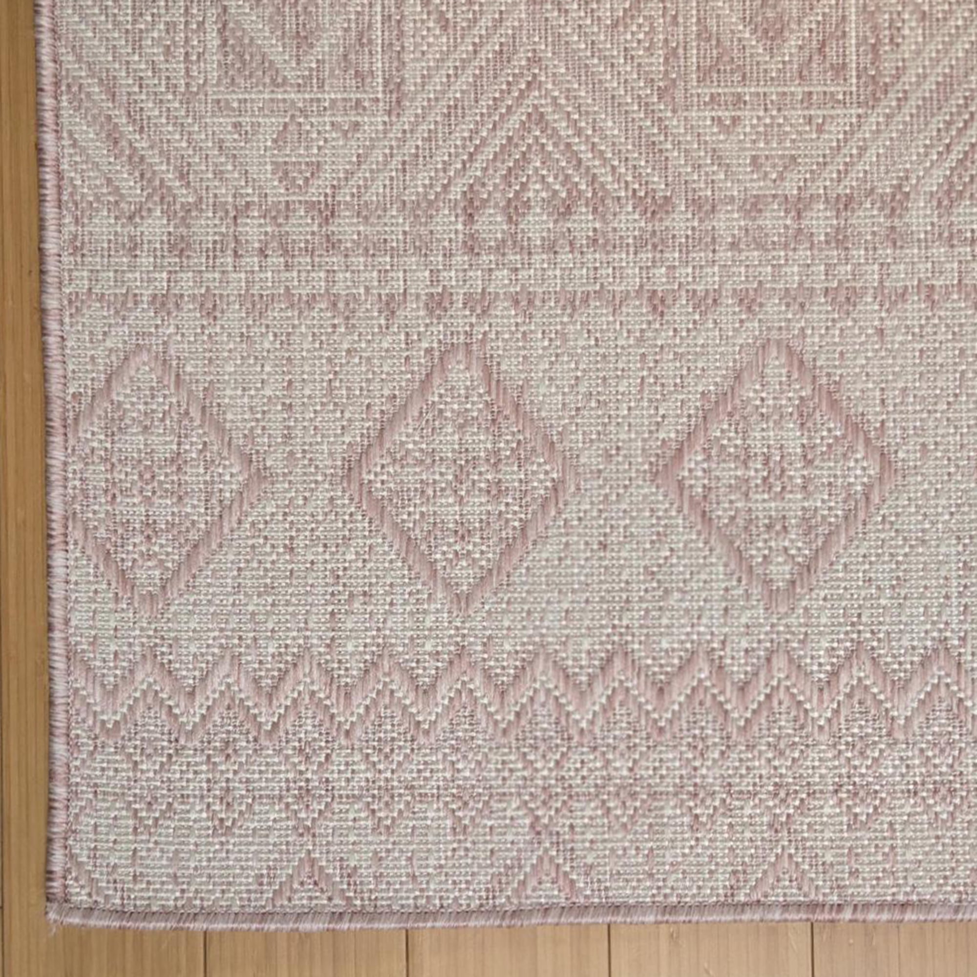 Gertmenian Tropea Darcy Bohemian Moroccan Pink Ivory Premium Flatweave UV Resistant Indoor Outdoor Area Rug, 9x13