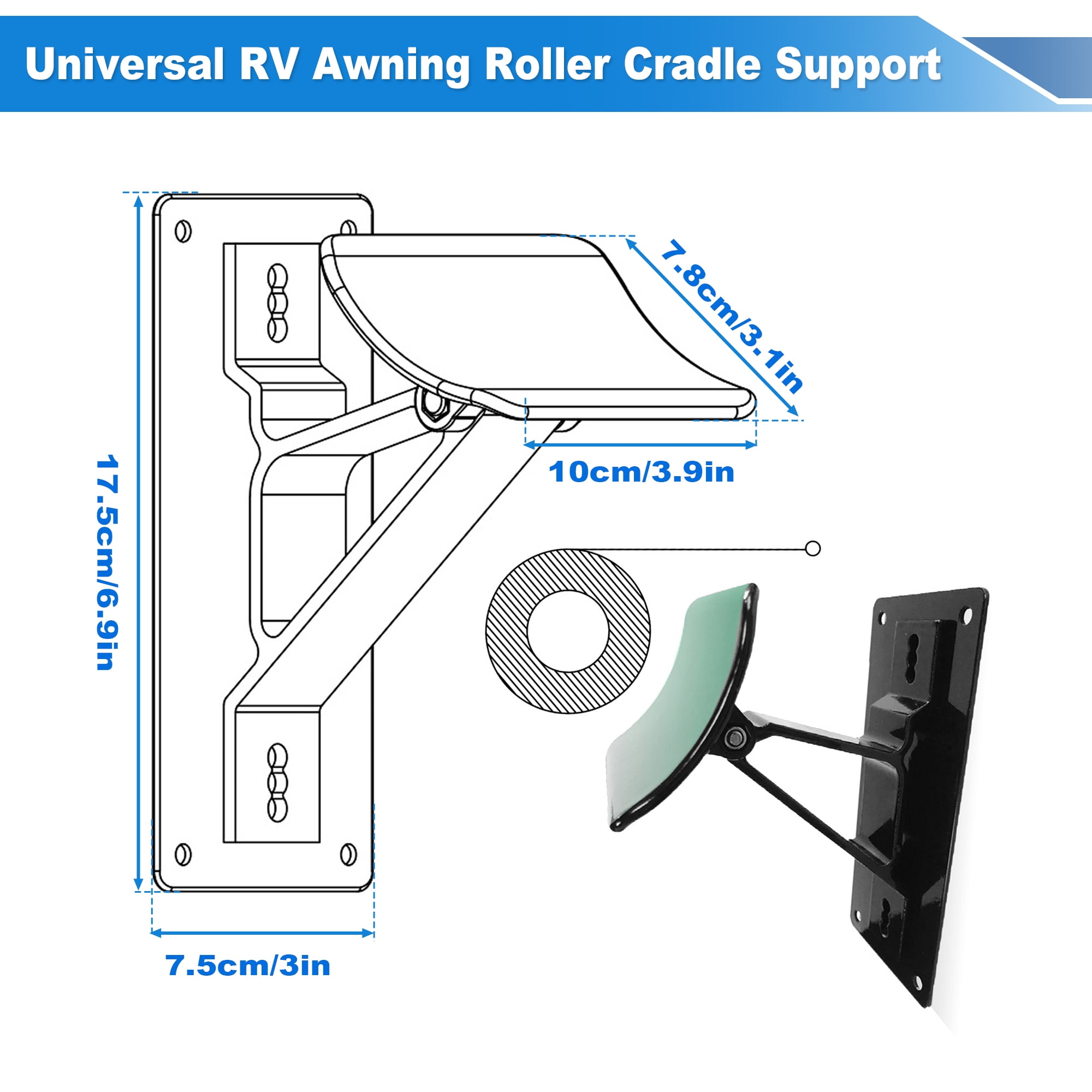 Unique Bargains RV Awning Support Roller Cradle Center Bracket Black