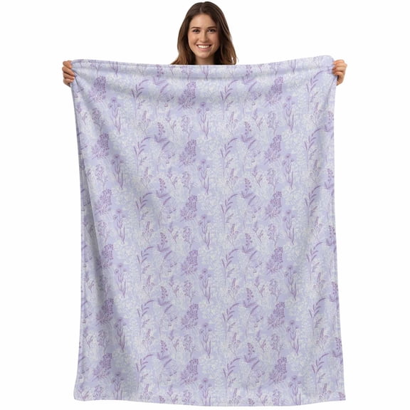 Flannel Fleece Throw Blanket Pastoral Lavender Ombre Purple Lightweight Soft Plush Blankets,Abstract Herb Vintage Cozy Warm Throw Blanket for Couch Sofa Bed Car Office 40x50in