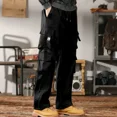 thumbnail image 3 of Pantalones Cargo Negros para Hombre, Pantalones para Hombre, Ropa de Trabajo, Anchos, Ajuste Regular, Diseñador, Talla Grande, Calle, con Estilo Coreano, Nailon Emo, Nuevos, 3 of 5