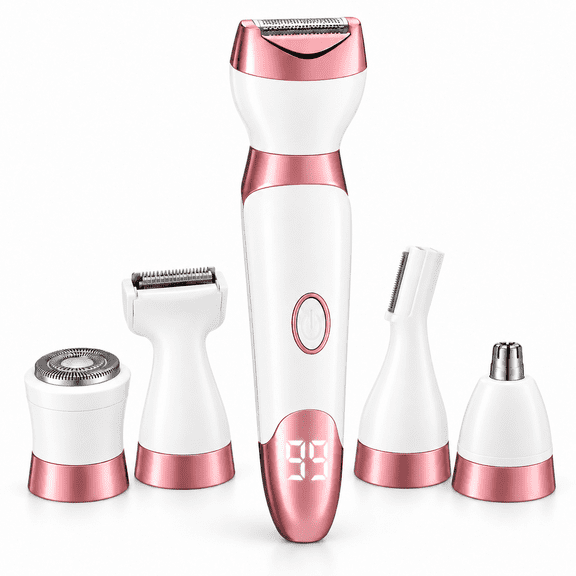 Electric Razor for Women, 5 in 1 Women’s Electric Shaver, Portable Ladies Shaver, Replaceable Lady Facial Groomer, Cordless Wet and Dry Body Shaver, IPX7 Waterproof & Easy Cleaning