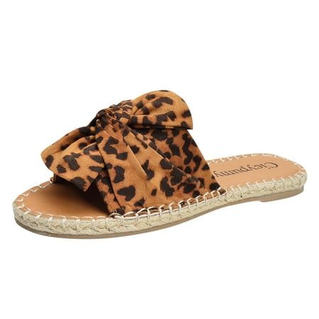 

Mackneog Slippers For Women Ladies Peep Toe Linen Sole Flat Sandals Bow Rome Shoes Gift on Clearance