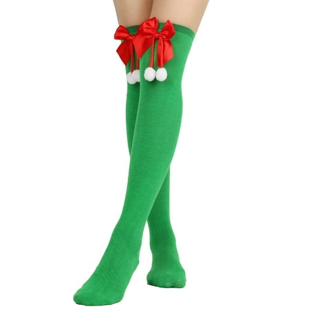 

XIAOFFENN Women Christmas Long Tube Knee Socks Striped Garter Cute Accessories Christmas Party Clearance