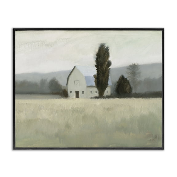 Stupell Industries Rustic Lodge Farmside Landscape White Barn Green Meadow Black Framed Giclee Art, 14 x 11, by James Wiens