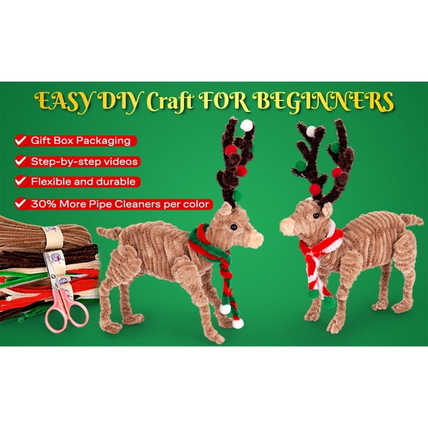 Baker Ross – 100 Limpiadores De Pipa De Navidad De Colores (30 Cm) + Surtido De Purpurina Y Arena Para Manualidades