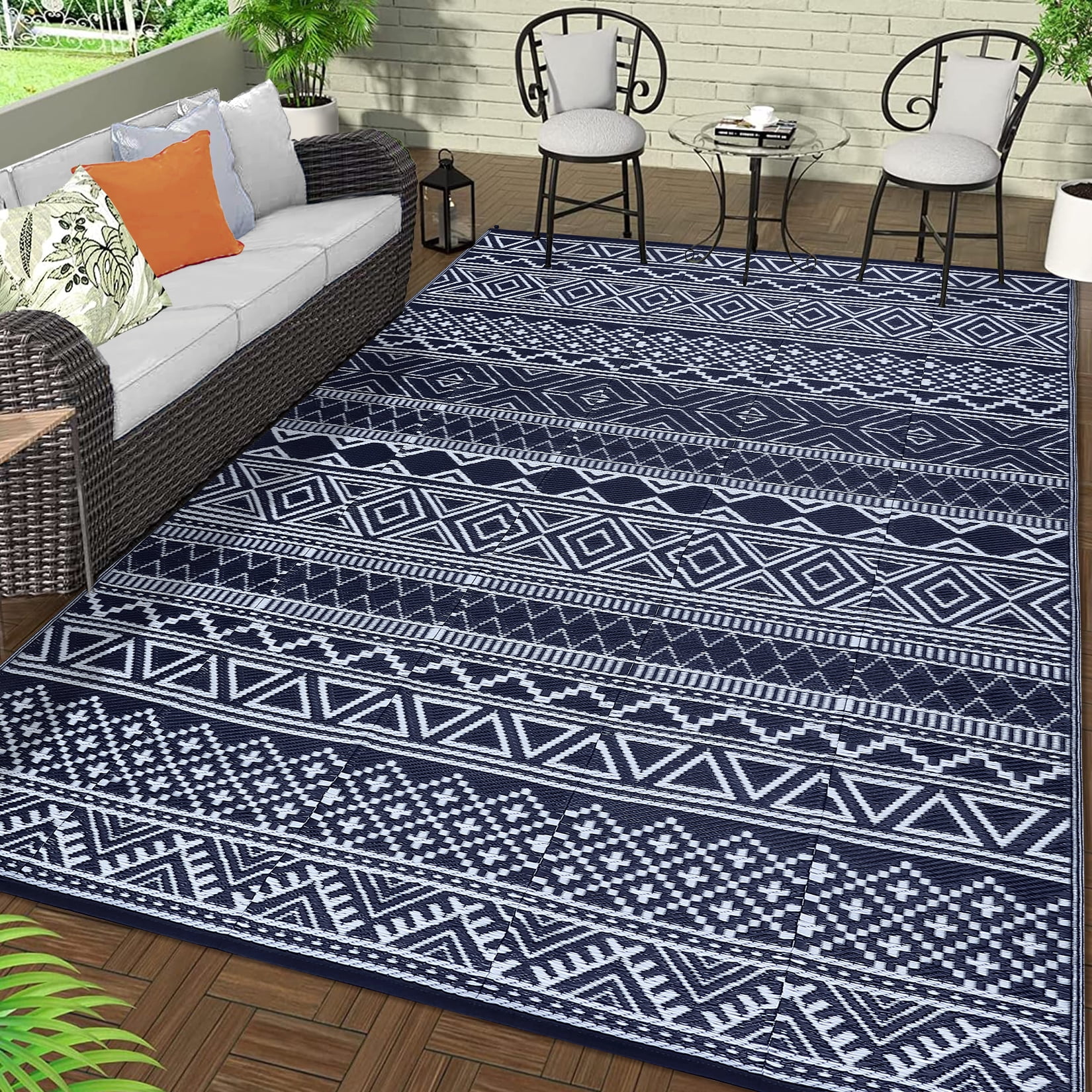 FairOnly 8'x10'Outdoor Area Rug Reversible Modern Plastic Straw Rug for Beach Picnic