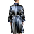 thumbnail image 5 of Ochine Mens Classic Satin Robe Soft Silk Long Sleeve Striped Print House Kimono Bathrobe with Pockets, Loose Fit Pajamas Nightgown Sleepwear for Wedding Party, M-6XL, Blue, 5 of 5