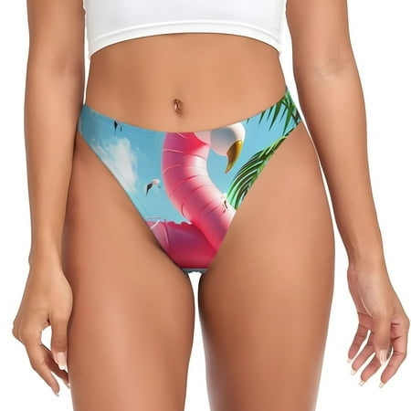 Qokaie Tropical Flamingo Pool Float Printed Women s Cotton Thong Underwear  Sexy Breathable Panties G-string-XX-Large