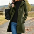 thumbnail image 2 of Husipze Women Winter Casual Single Breasted Hooded Jacket Pea Coat Long Wool Blend Coat Jacket Trench Coat Overcoat Army Green L, 2 of 7