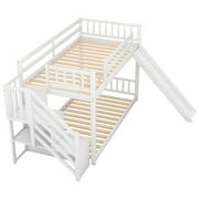 EUROCO Wood Twin over Twin Bunk Bed with Slide and Staircase, Low Profile Bunk Bed with Storage for Kids Teens