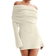thumbnail image 2 of LEKWK Sweater Dress for Women Warm Knit Long Sleeve Off The Shoulder Dress Mini Pullover Tunic Dresses Soft Fall Party Club Wear, 2 of 6