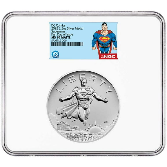 2025 Superman DC Comics 2.5 oz Silver Medal NGC MS70 FDI Superman Label