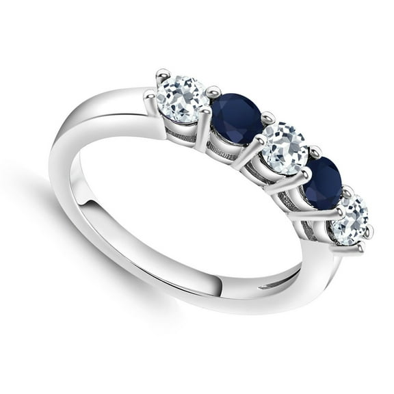 Eternity Blue Sapphire Round 4 MM 1.20 Ctw 925 Sterling Silver Women Engagement Ring Size US- 4