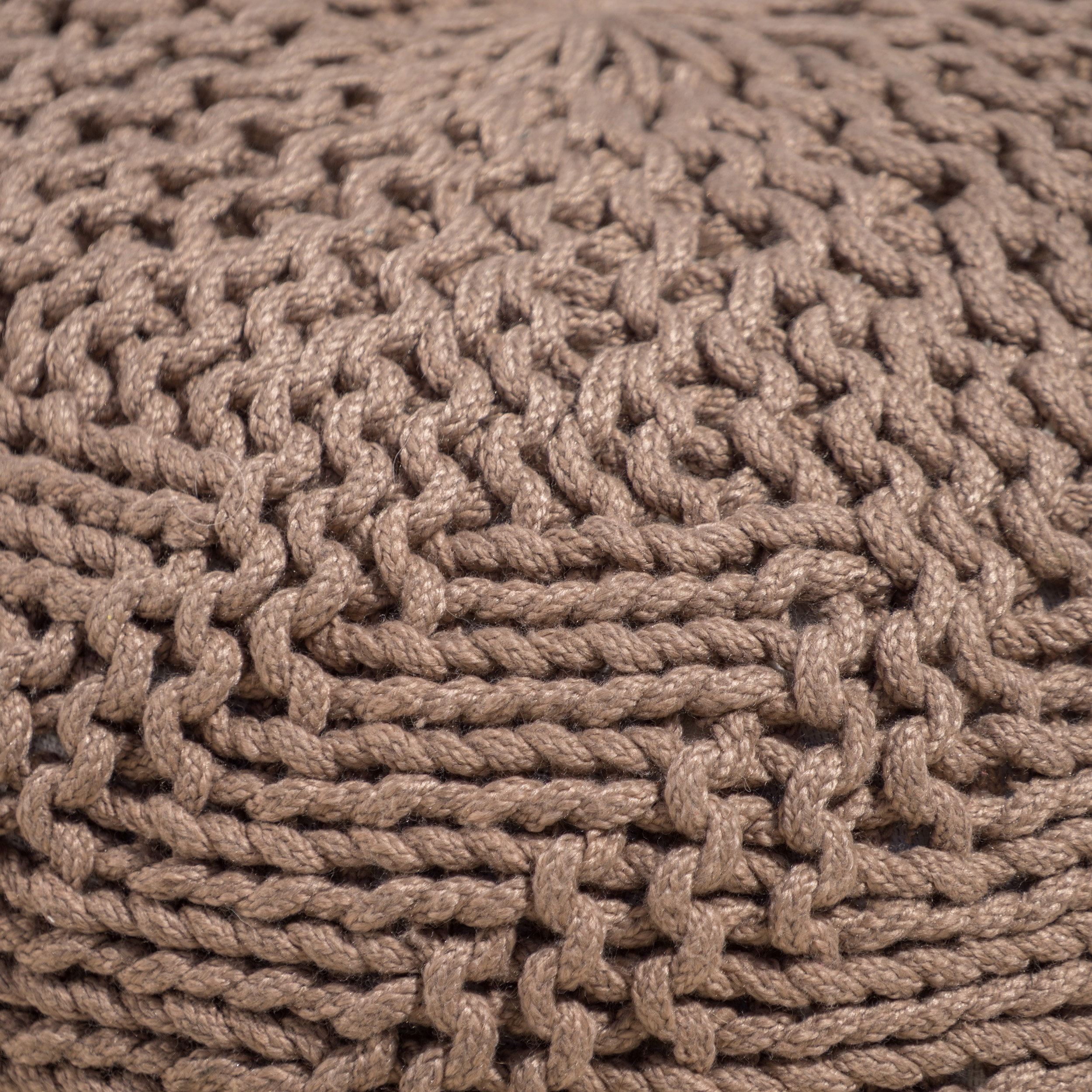 Noble House Zaire Indoor Outdoor Hand Knit Weave Fabric Pouf, Light Brown