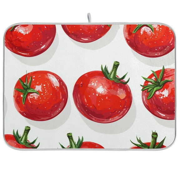 Red Tomatoes Dish Drying Mat Dish Drainer Rack Mats Water Absorbent Non-Slip Easy Clean Heat Resistant for Kitchen Counter