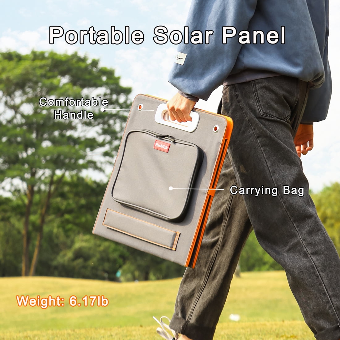 Flashfish Solar Panel 100W, Portable Solar Panels Charger with DC/Type-c/USB Output for Power Station, Camping, Home Backup, Generator