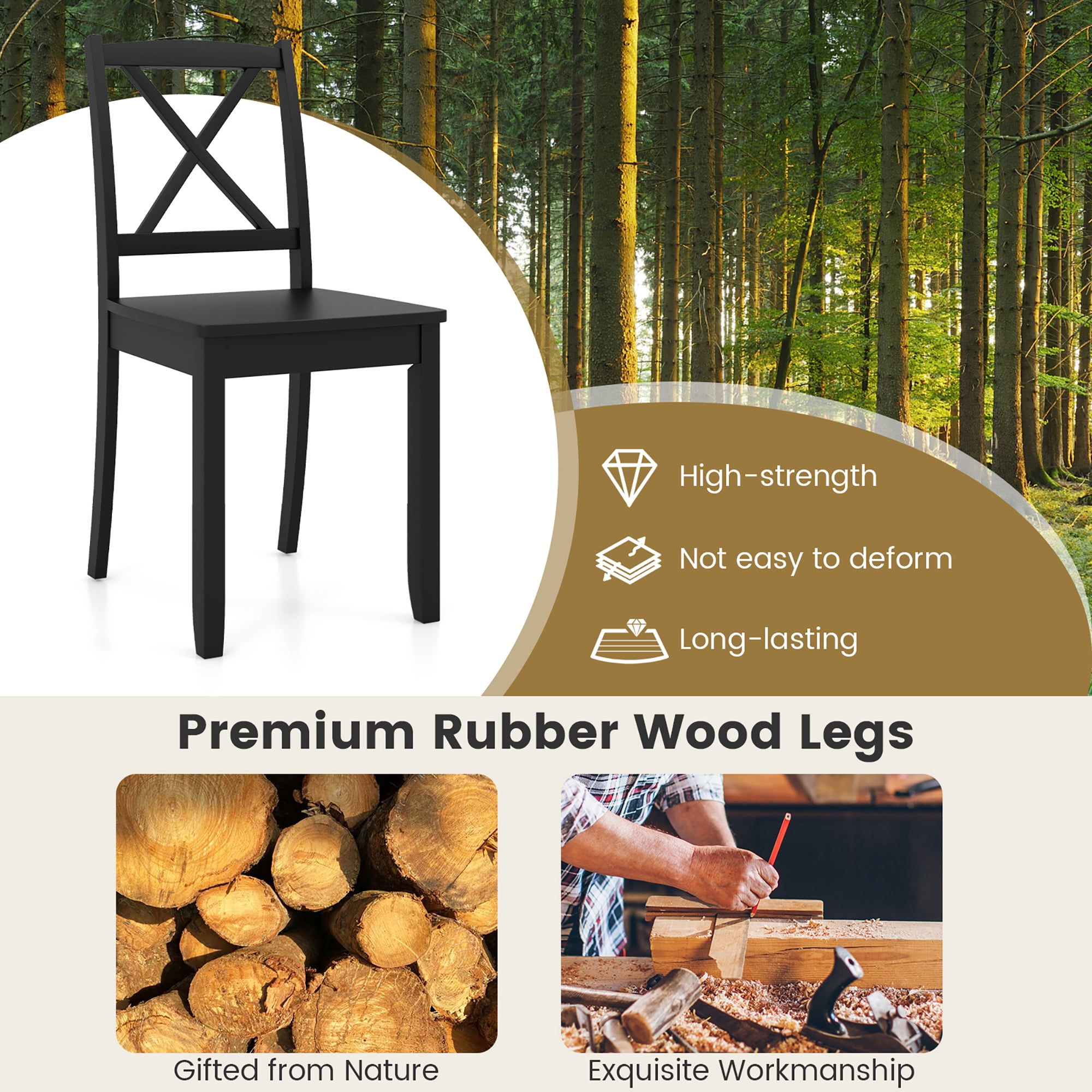 Gymax Dining Chair Set of 4 Kitchen Side Chairs w/ Rubber Wood Legs & Cross Back Black