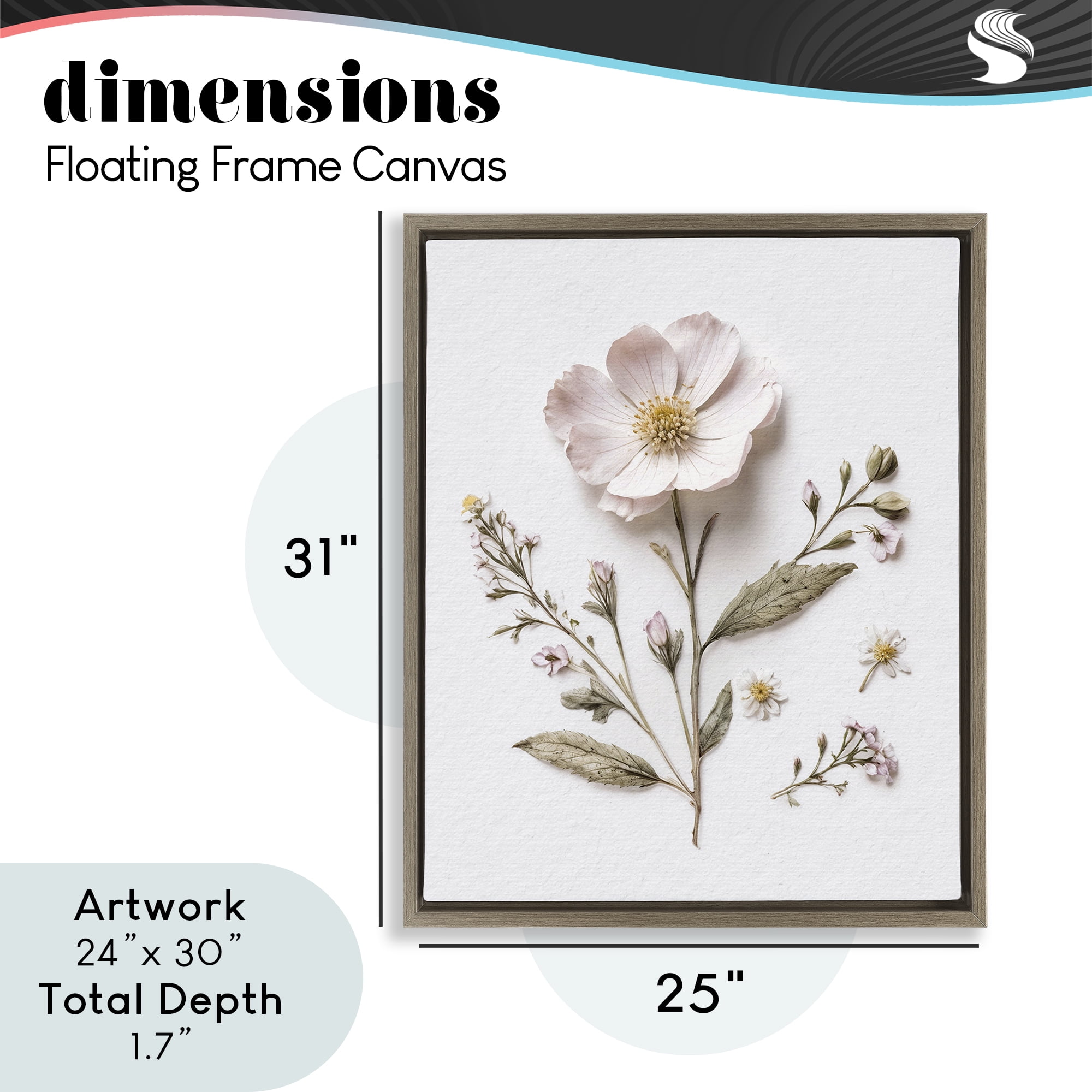 Pressed Wild Flowers Brown Framed Floater Canvas Wall Art, design by Lettered and Lined