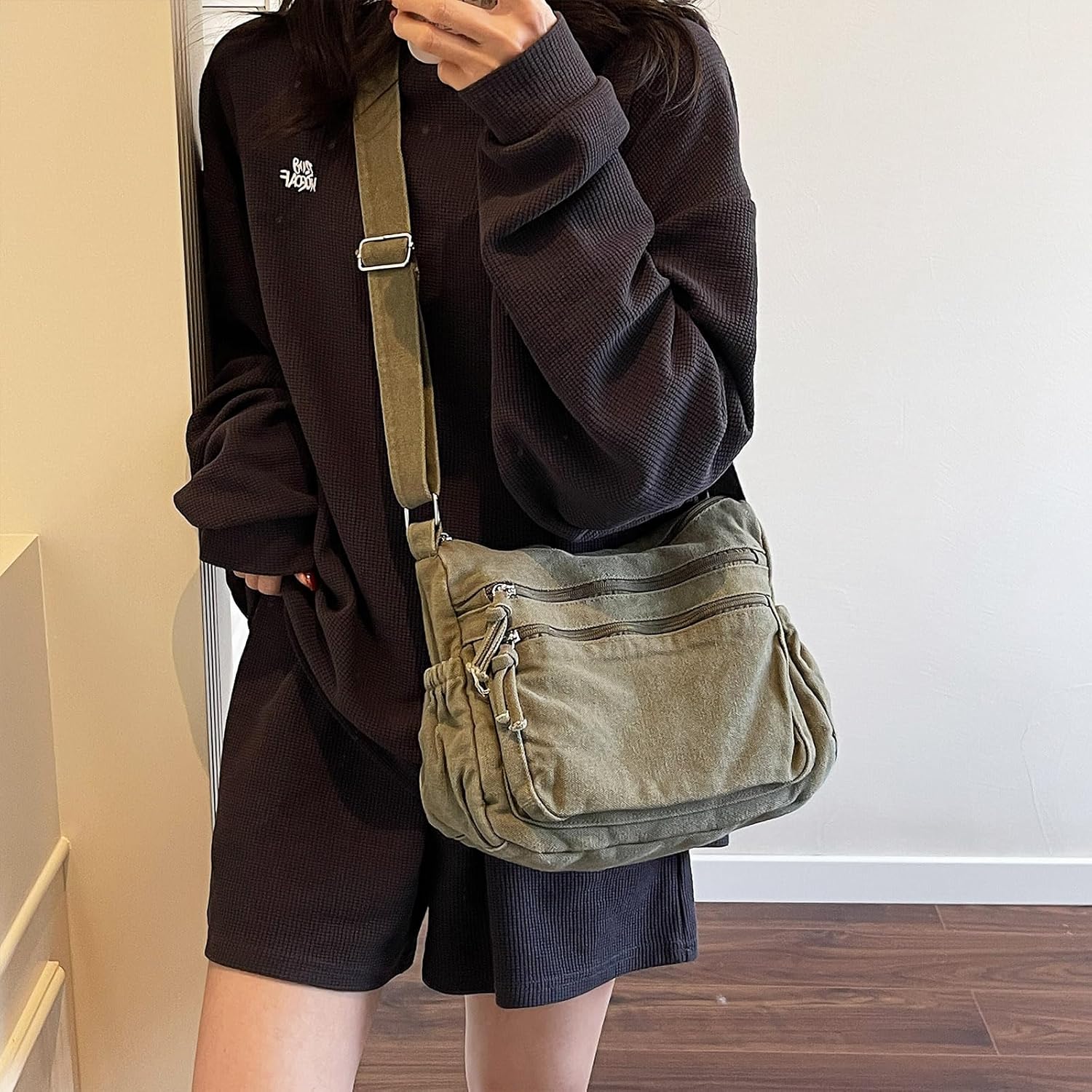 Canvas Crossbody Bags for Women Men Tote Shoulder Purses with Zipper Pockets Women's Messenger Handbags Purse