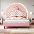 thumbnail image 1 of Full Size Pink Princess Bed Frame with Tufted Crown Headboard - PU Leather, 1 of 12