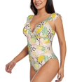 thumbnail image 3 of Yiaed Lemon Leaves Print Women's Ruffled One Piece Swimsuit V Neck Swimwear Slimming Monokini for Woman-XX-Large, 3 of 8