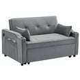 thumbnail image 3 of 55.2" Pull Out Sleep Sofa Bed with Side Storage Pocket Convertible Velvet Loveseat Sofa Sleeper with Dual USB Port and Cup Holder Adjustable Backrest for Living Room Apartments grey, 3 of 9