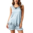 thumbnail image 3 of FAIWAD 2 Piece Pajama for Women Set Sleeveless Ruffle Hem Tops and Drawstring Shorts Lounge Nightwear, 3 of 7