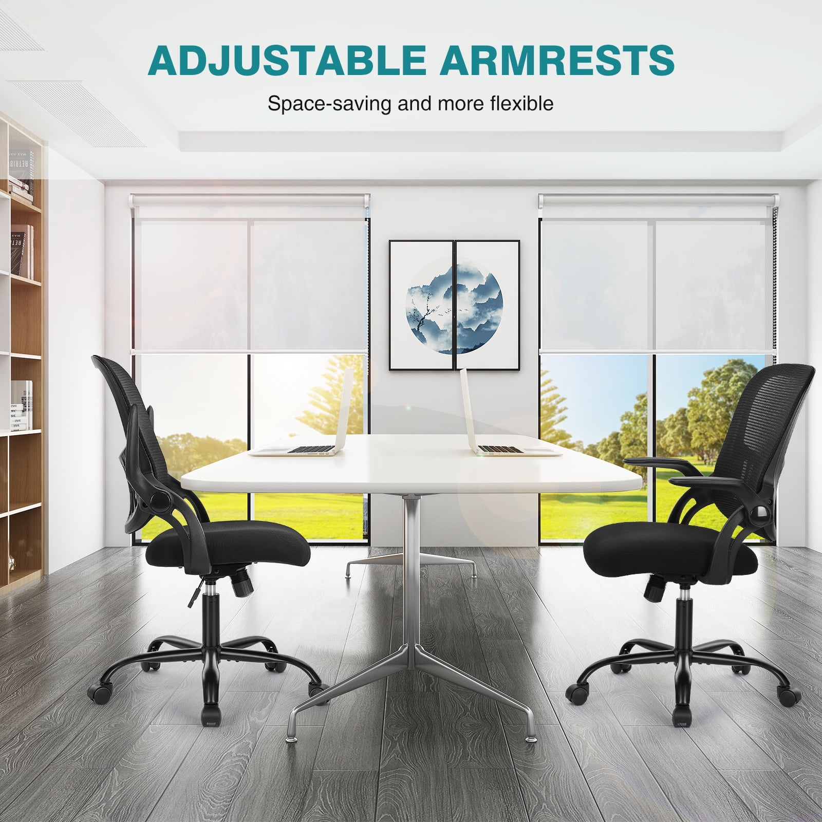 MCQ Office Chair, Ergonomic Home Mesh Office Desk Chairs, with Adjustable Armrests, Wheels and Mid-Back Task Chair with Lumbar Support, Black