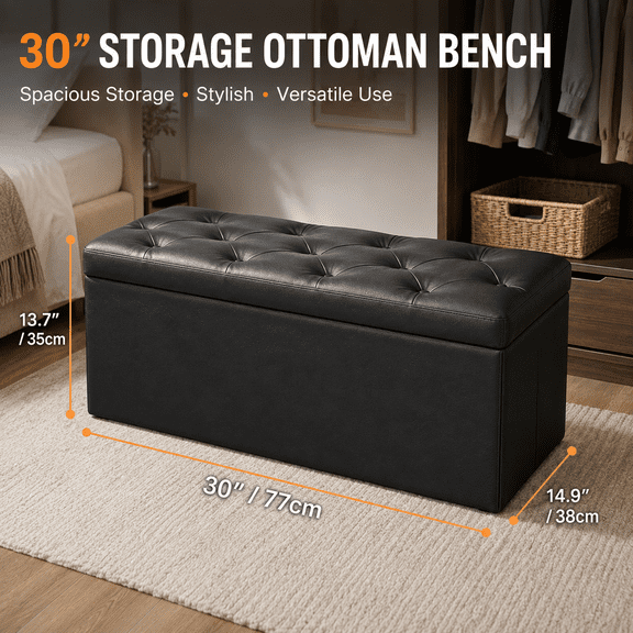 30" Storage Ottoman Bench, Folding Ottoman Foot Rest, Storage Chest with Thicker Seat, Storage for Blankets in Living Room, Entryway, Bedroom,