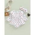 thumbnail image 2 of Cenuakty Baby Girls Valentineacute;s Day Romper Dress Infant Heart Print Round Neck Long Sleeve Skirt Hem Jumpsuits with Headband, 2 of 9